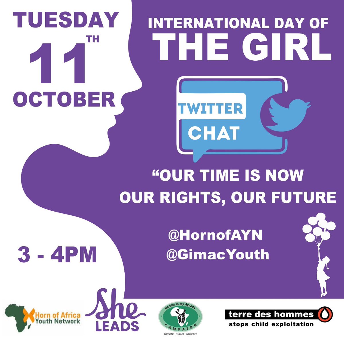 SAVE THE DATE: 11th October 2022, in collaboration with <a href="/GimacYouth/">Gimac Youth Network</a> we will host a twitter chat to commemorate International Day of the Girl under the theme "Our Time is Now, Our Rights, Our Future." #InternationalDayofTheGirl #SheLeads