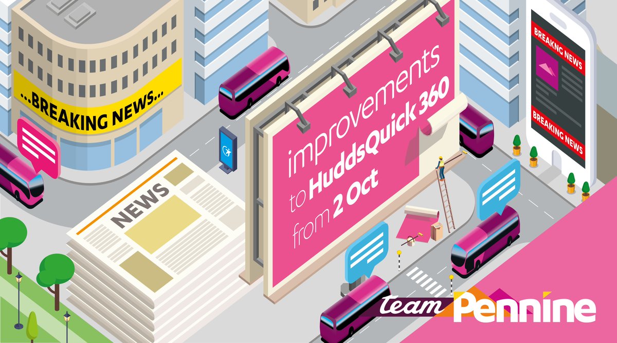 TeamPennine's tweet photo. ℹ️ We've made changes to #HuddsQuick 360!
🚍 A revised route to replace the 327
🏥 More journeys to Huddersfield Royal Infirmary
🕑 Some timetable changes
FirstBus tickets are accepted until 15 Oct.
Find out more & check the new timetable here 👉
https://t.co/tvW0Wtpkki https://t.co/RnBsx8Y6X7