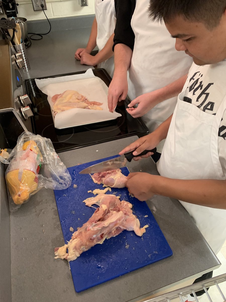 Spangler_FCS's tweet photo. What a week in our Academy! Culinary Arts 1 is exploring butchery and meat cooking methods with chicken fabrication and chicken piccata. And Baking &amp; Pastry 1 is demonstrating the function of eggs through preparing cheese soufflés! #futureready @Piper_RWL_CTE @PiperDrDain https://t.co/4wzrjME1vy