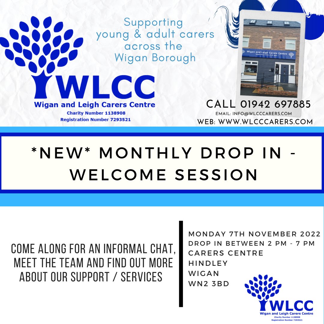 📆Date for your diaries!
Open drop in session for any carers or any professionals wanting to find out more about the support we offer.
Monday 7th November, drop in any time between 2 pm and 7 pm at the Carers Centre in Hindley.
#SupportforCarers #SupportingCarers