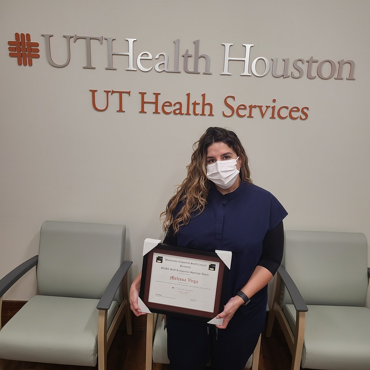 Melissa Vega, medical assistant at UT Health Services, received the University Classified Staff Council Staff Recognition Spotlight Award for her outstanding work performance. Congratulations! #CizikNursing #ManyFacesOfUTHealthHouston