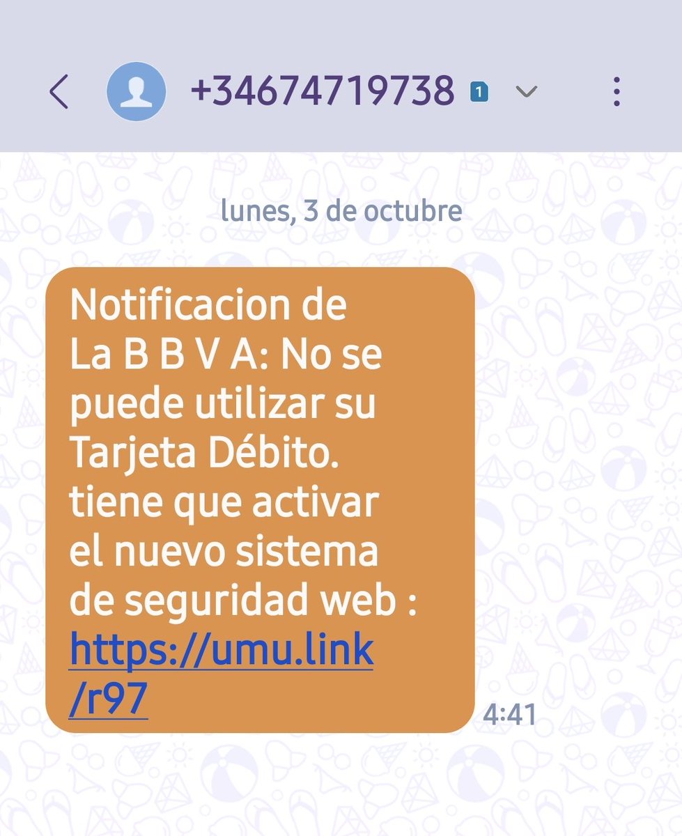 Pamirom's tweet photo. Otro SMS fraudulento que me ha llegado, 👁 👁: @bbva #phishing #Policia https://t.co/z5lS0cmzWw