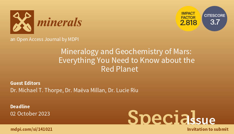 Minerals_MDPI's tweet photo. 📢New #Special_Issue "#Mineralogy and #Geochemistry of #Mars: Everything You Need to Know about the #Red_Planet" is now #open_for_submissions!
#mdpi #OpenAccess #minerals @MDPIEnvironment @MDPIEngineering
👉Find more at: https://t.co/UpVlsEACuI https://t.co/Vj5Znmcd2I