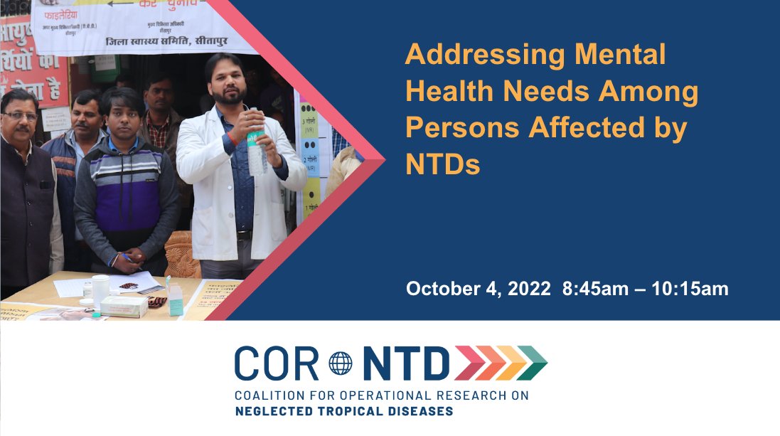 Don't miss the session on Mental Health and NTDs at Day 2 of #COR_NTD22! Presentations from <a href="/CBM_Global/">CBM Global Disability Inclusion</a> <a href="/NLR_NoLeprosy/">NLR | until No Leprosy Remains</a> <a href="/effecthope/">Effect Hope</a> on projects funded by <a href="/FCDOHealthRes/">FCDO Global Health Research</a> through <a href="/COR_NTD/">Coalition for Operational Research on NTDs</a>!