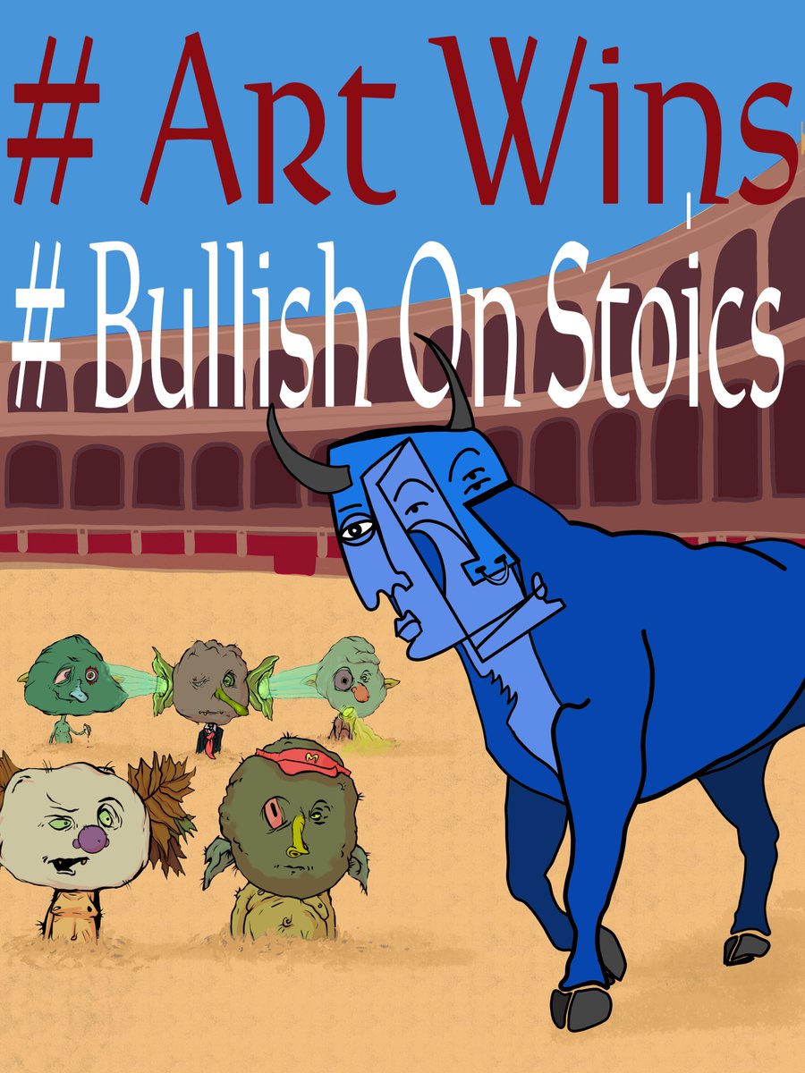#ArtWins #ＢＵＬＬＩＳＨｏｎＳＴＯＩＣＳ #theFlippening 
<a href="/TheStoicsNFT/">The Stoics by Gabe Weis</a>
 <a href="/GabrielJWeis/">Gabe Weis</a>
 Created by 
<a href="/SBJ_NFT/">SweetBabyJebus</a> 
  - Sweet Baby Jebus
(aka artist Nathan Bond)
Stoic #2286 used with permission of owner 
<a href="/pmcgarry2000/">Patrick McGarry</a>   
  Goblin CC0
<a href="/goblintown/">goblintown</a>