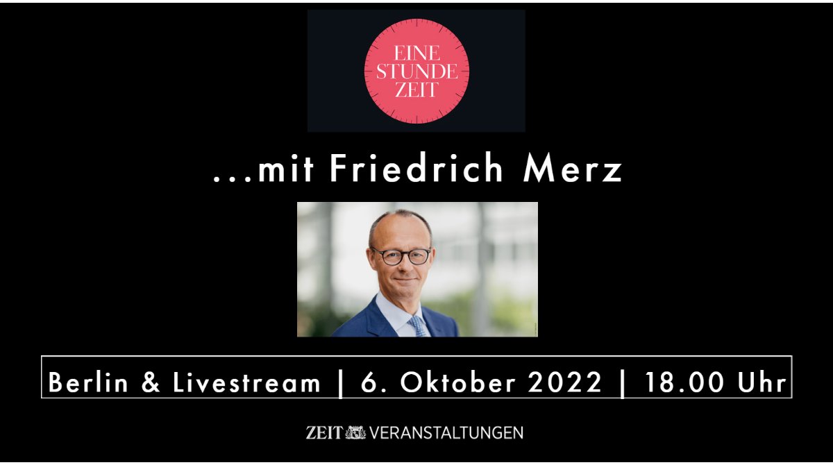 ZEIT Veranstaltungen (@zeitvst) on Twitter photo Morgen ist es soweit! <a href="/MariamLau1/">Mariam Lau</a> und <a href="/RPletter/">Roman Pletter</a> sprechen mit <a href="/CDU/">CDU Deutschlands</a>-Chef <a href="/_FriedrichMerz/">Friedrich Merz</a>, in der <a href="/UraniaBerlin/">Urania Berlin</a>. Meldet euch jetzt noch für die Veranstaltung in Berlin oder für den Livestream an!
bit.ly/3SW32UJ Morgen ist es soweit! <a href="/MariamLau1/">Mariam Lau</a> und <a href="/RPletter/">Roman Pletter</a> sprechen mit <a href="/CDU/">CDU Deutschlands</a>-Chef <a href="/_FriedrichMerz/">Friedrich Merz</a>, in der <a href="/UraniaBerlin/">Urania Berlin</a>. Meldet euch jetzt noch für die Veranstaltung in Berlin oder für den Livestream an!
bit.ly/3SW32UJ