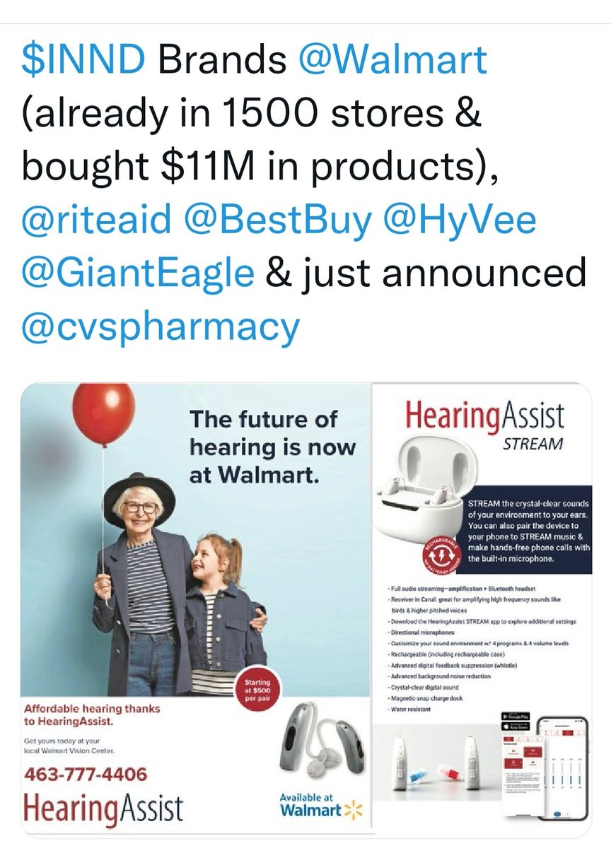 $INND @inndstock @ihear_direct @Walmart @cvspharmacy @riteaid @HyVee @BestBuy Third quarter sales numbers coming soon, Fourth quarter explosion is next, Don't say we didn't tell you.