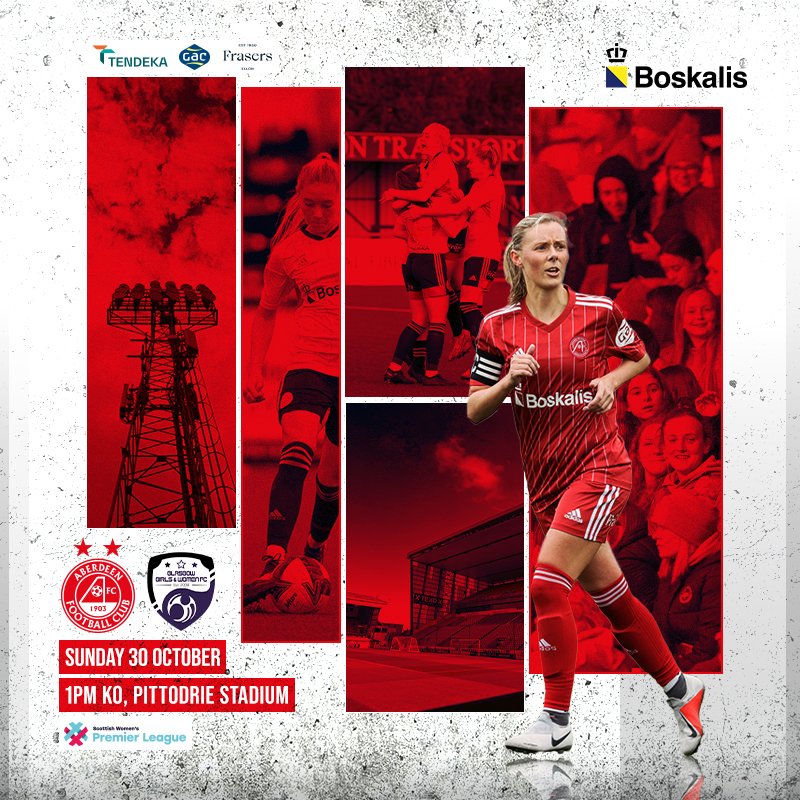 AberdeenFC's tweet photo. 📅 This Sunday, @AberdeenWomen will return 'home’ to Pittodrie to take on Glasgow Women at 1pm. 

🔴 Members and U12’s can attend this match for free! 

🎫 Tickets on sale below.