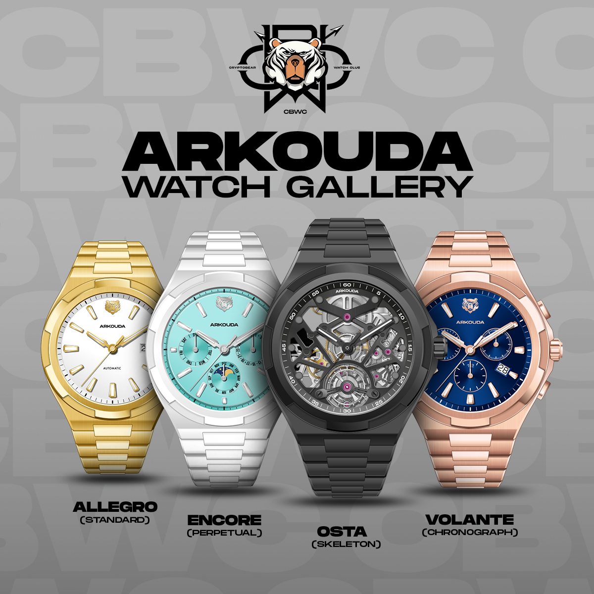 Arkouda is CBWC’s watch brand, by collecting 3 compatible watch pieces and forging your 3D watch NFT, you can order your own physical Arkouda watch🐻

Did someone say bridging?..