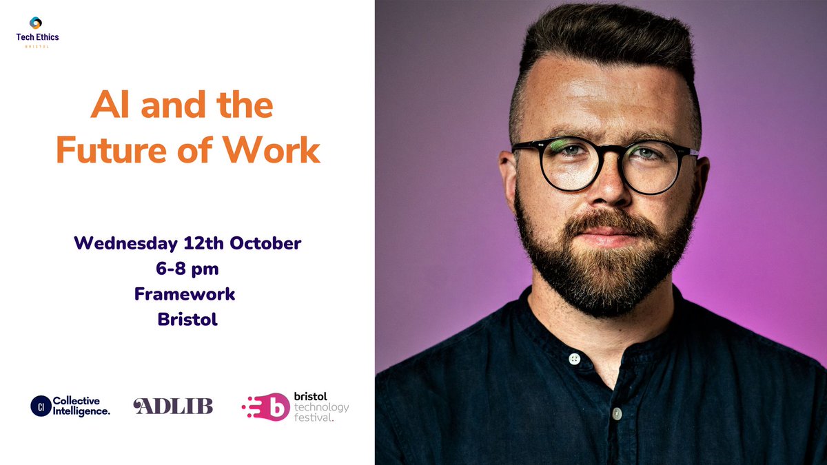 Speaker announcement! Harry Pitts, Senior Lecturer in Management at @BristolUni_BSch will be discussing “The politics of automation and #AI at work” next week at the Tech Ethics Bristol Meetup. Only a few tickets left! Grab yours at bit.ly/3B8YK5f