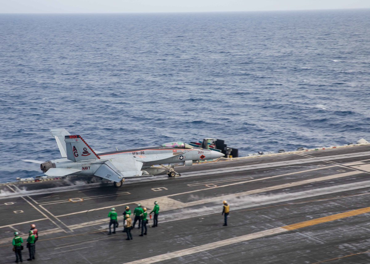 USNavy's tweet photo. #USNavy Photos of the Day: 

1️⃣ @Warship_78 departs @NAV_STA_NORFOLK
2️⃣ #ROKNavy and @jmsdf_pao_eng visit #USSBenfold and 3️⃣ FC1 Jeremy Scott stands watch aboard #USSChancellorsville @US7thFleet
4️⃣ #VFA86 #FLTOPS aboard @USSGeorgeHWBush @USNavyEurope
👉 https://t.co/aZddB6hxYf https://t.co/s6kCxNDdyB