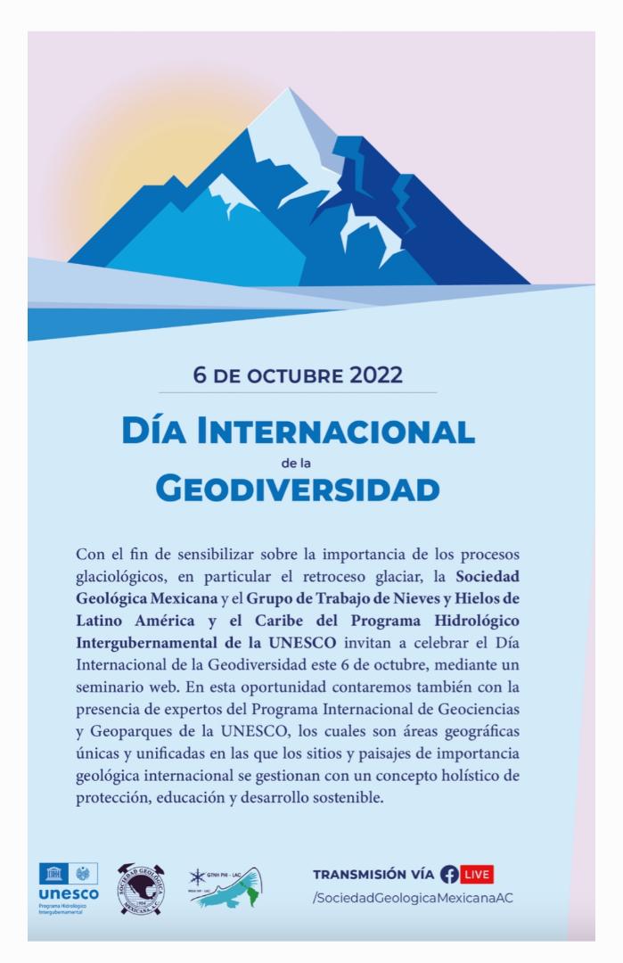 👉 Hoy celebramos el Día Internacional de la Geodiversidad, acompañando la iniciativa del Programa Hidrológico Intergubernamental para América Latina y el Caribe @ifilacphi de un seminario web organizado por su Grupo de Trabajo sobre Nieves y Hielos 🏔🌋 #GeodiversityDay