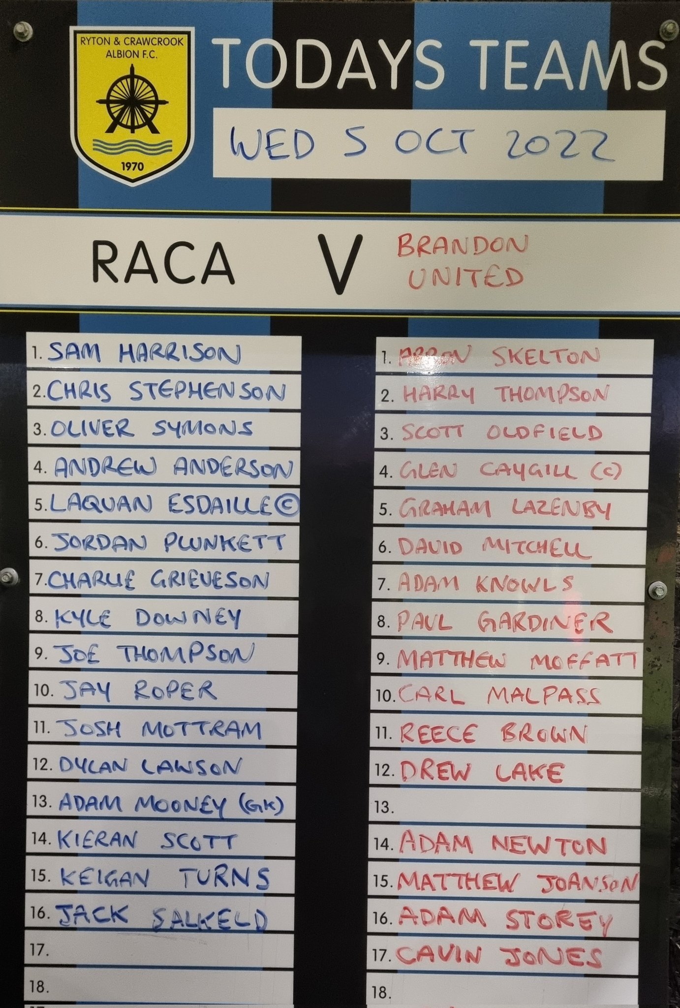 Ebac Northern Football League on Twitter "Today’s Teams at Ryton