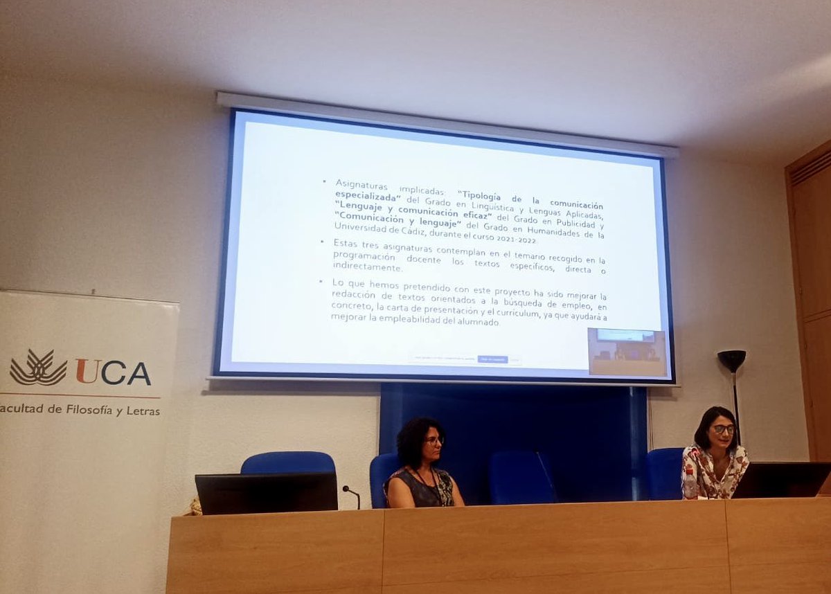Enseñar a redactar una carta de presentación, de motivación o un CV en asignaturas sobre tipología textual: ese es el proyecto de innovación que, con muy buenos resultados, montamos desde el Área de Lingüística Gal. de la <a href="/univcadiz/">Universidad de Cádiz</a> en 3 grados y que hoy ha presentado <a href="/VAlvarezT/">Vanesa Álvarez</a>
