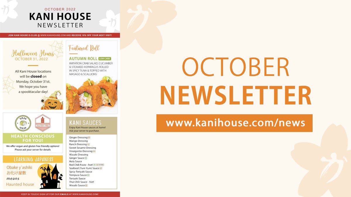 Check out our #October Newsletter including Halloween hours, featured roll and more! 🎃 #Atlanta #YelpAtlanta kanihouse.com/news