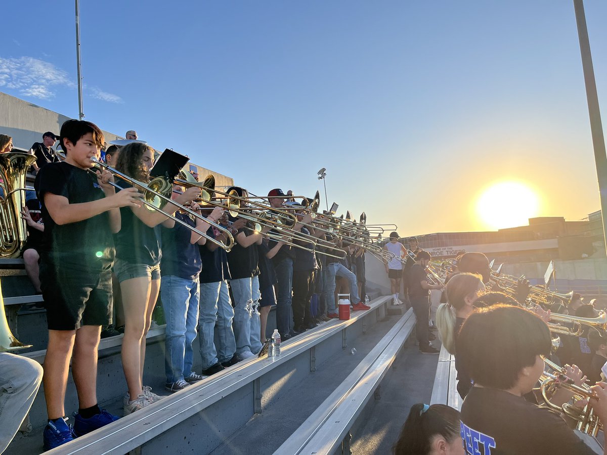 Cryar Band and Peet Band performing at the Peet/Stockton Football game! #sunset #TTHR #CryarCats <a href="/CryarCISD/">Cryar Intermediate, Conroe ISD</a> #bandrocks