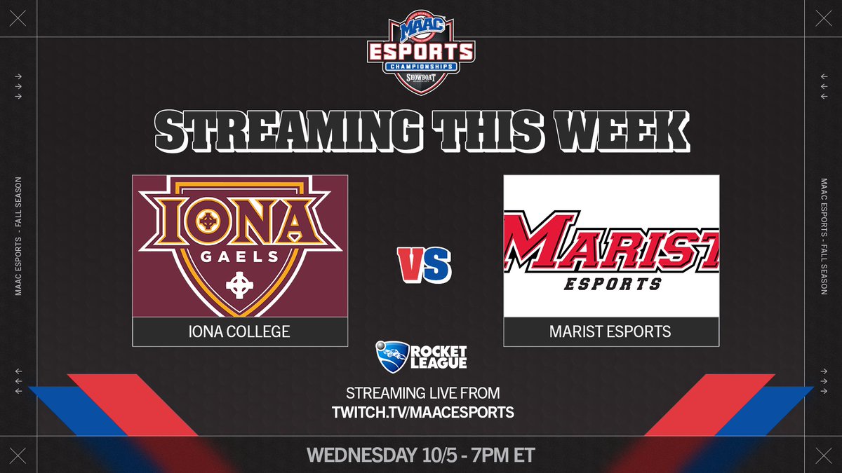 erena (@erenagg) on Twitter photo Tune in TONGHT to watch <a href="/IonaEsports/">Iona Esports</a> & <a href="/Marist_Esports/">Marist Esports</a> battle it out in <a href="/RocketLeague/">Rocket League</a> π
You can watch them LIVE over at the <a href="/MAACEsports/">MAAC Esports</a> Twitch channel at 7pm EST π
twitch.tv/maacesports Tune in TONGHT to watch <a href="/IonaEsports/">Iona Esports</a> & <a href="/Marist_Esports/">Marist Esports</a> battle it out in <a href="/RocketLeague/">Rocket League</a> π
You can watch them LIVE over at the <a href="/MAACEsports/">MAAC Esports</a> Twitch channel at 7pm EST π
twitch.tv/maacesports