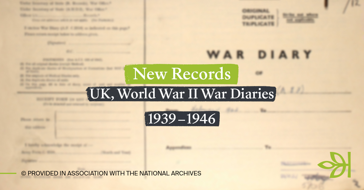 New to Ancestry® is the UK, World War II War Diaries 1939-1946.

This collection includes diaries kept by military units of the United Kingdom during the WWII. Diaries were kept by units at all levels, from battalions to entire military branches.

bit.ly/3VguNJU