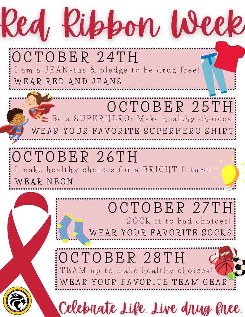 Join us October 24th-28th in observing Red Ribbon Week at Carver Elementary!  Celebrate life!  Live drug free!  tinyurl.com/2ukdrpym   #WeAreCarver
