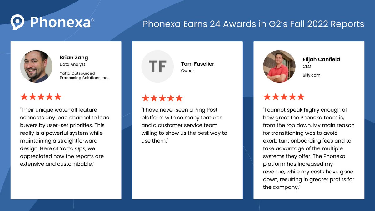 PhonexaCalls's tweet photo. We are grateful to our amazing customers who take pride in using our platform, never missing a chance to spread the word about Phonexa. 🤩

Read our @G2dotcom reviews here ➡️ https://t.co/mAgg4jJPS2

#Phonexa #G2Fall2022Reports #G2 #G2FallReports #InboundCallTracking #MarTech https://t.co/iCqHybrMbK
