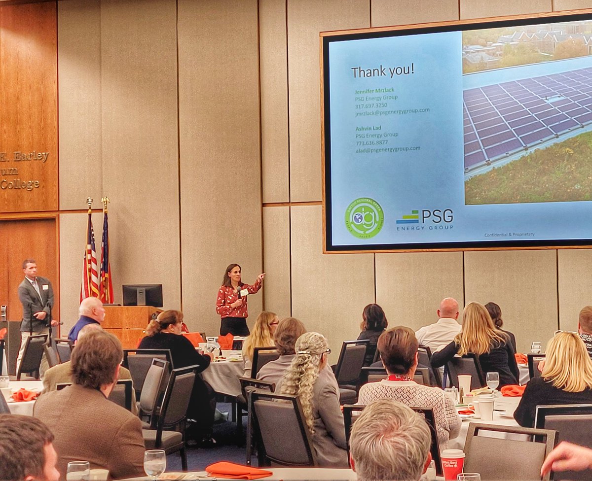 psgenergygroup's tweet photo. Our president, Jennifer Mrzlack, presented at today's Dayton Regional Green luncheon to @MCOhio businesses, nonprofits &amp; municipalities. She educated the audience on solar energy and partnered with @SOPECenergy's @pjleppla to discuss the benefits of the Inflation Reduction Act. https://t.co/faLrWqNsWB