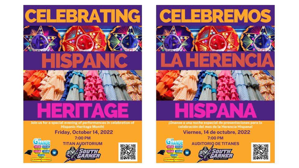 kellysiegert's tweet photo. Mark your calendars for out Hispanic Heritage Celebration on Friday, October 14th at 7:00 PM in our auditorium. #ExcellenceOnPurpose https://t.co/6sdbBqCtzU
