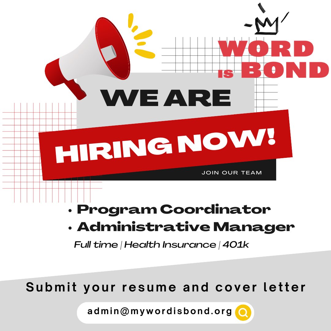 WordisBondPDX's tweet photo. Come work for a great nonprofit that empowers young Black men through dynamic leadership programs! Full time program coordinator &amp; administrative manager positions w/ medical benefits, life insurance, accrued vacation, 401K. Apply online at https://t.co/Ti4BpjYaSf. Please share👑 https://t.co/TVOJN927Yt