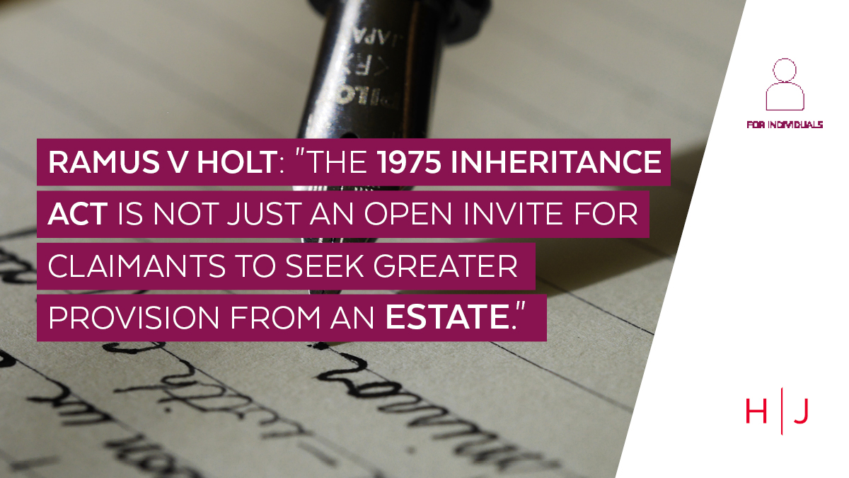 The High Court dismissed a wife’s claim for reasonable financial provision under the Inheritance (Provision for Family and Dependants Act) 1975 in the recent 'Ramus v Holt' case. Read the blog in full: bit.ly/3xVc8co