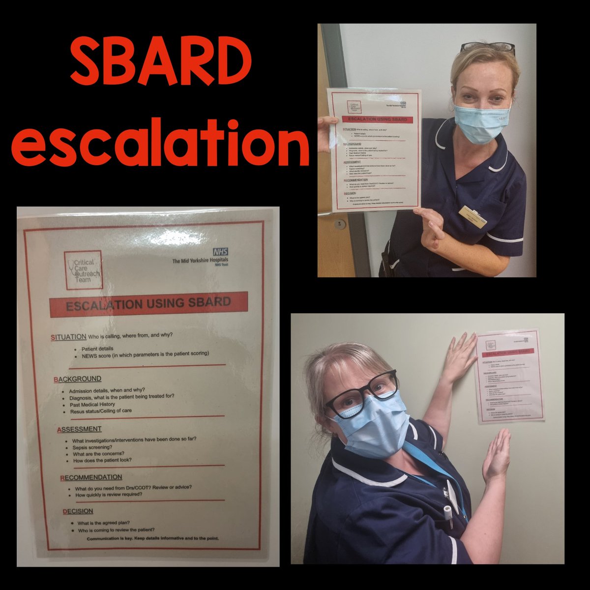 👀 Look out for our new SBARD escalation posters 👀 Communication is key for any referral and using this tool ensures essential information is delivered in a simple yet effective manner 🗣☎️👂 @DosMyht @DomMyht @MidYorkshireNHS @MYQualityImpro1 @PDEUteam @RebeccaSaville4