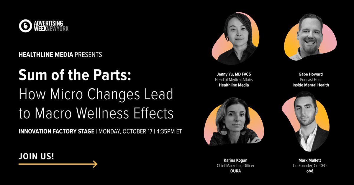 HealthlineMedia's tweet photo. When people set long-term goals, they want to know they’re making progress each day. ⏳ Join our session at @advertisingweek to learn why the biggest names in health are perfecting the art of micro-change storytelling: #AWNewYork https://t.co/CcVglZyvLh https://t.co/X1IvFKcgIM