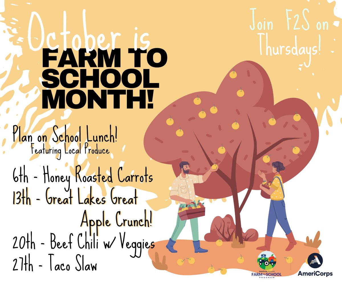 It's National Farm To School Month &amp; we're
thrilled to bring the Farm to School Program to our
#MGSoars this year!

Tomorrow in the school lunch line we'll be featuring
a new menu item - honey roasted carrots - yum! 🥕 Plan on school lunch!