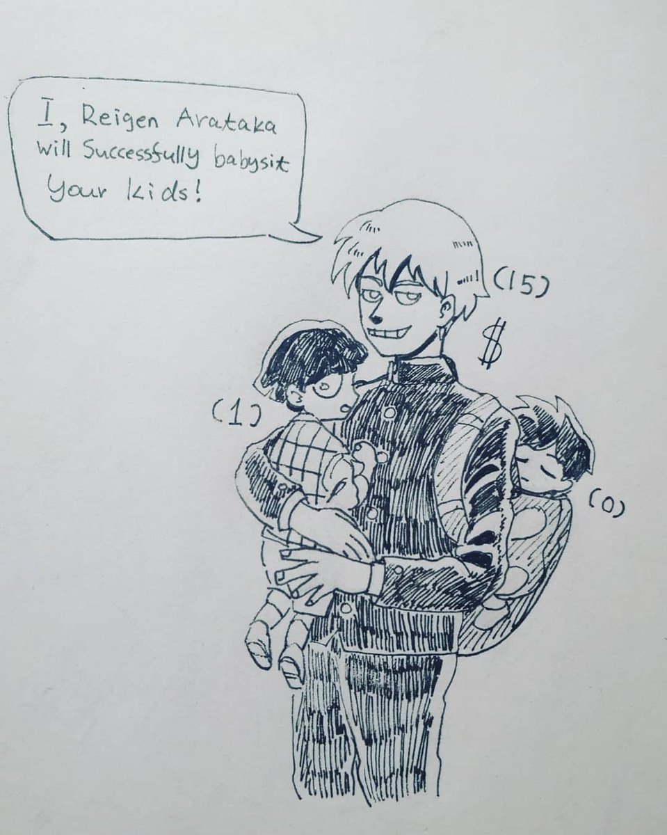 #mp100 season 3 today..

Here is a doodle that got some traction 2 years ago

Middle school Reigen doing side hustles lol 