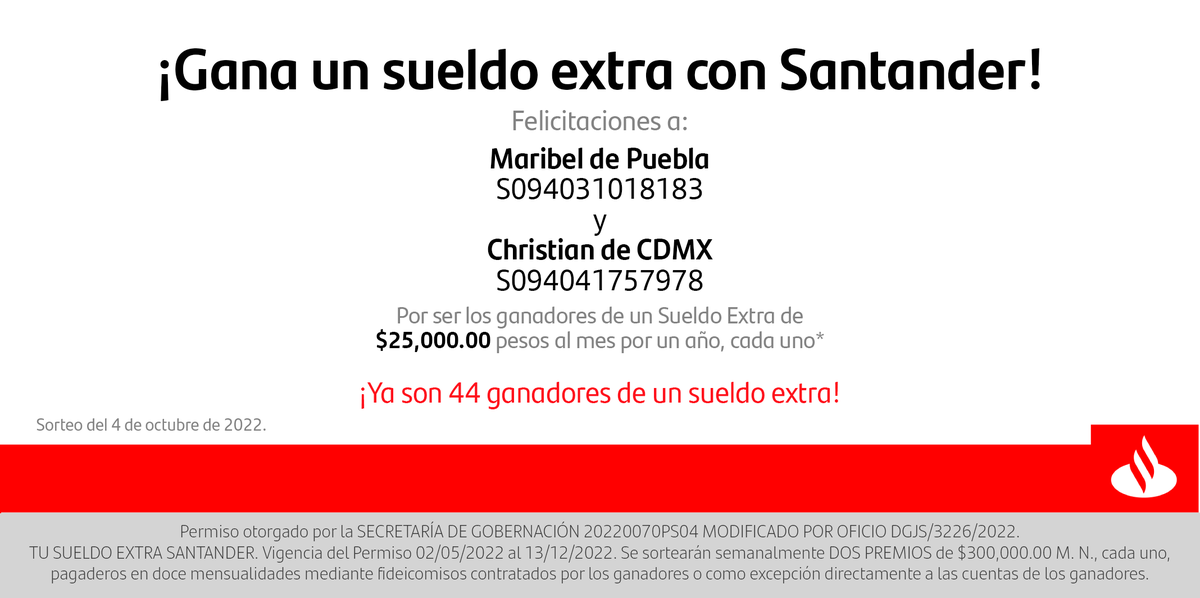 SantanderMx's tweet photo. Conoce a los ganadores del sueldo extra del 4 de octubre. https://t.co/YRMH6pafXt