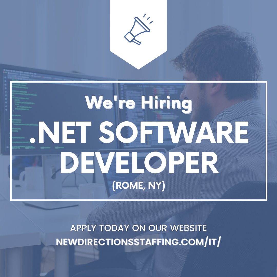 NewDirectionsIT's tweet image. We Are Hiring!
.NET Software Developer
Location: Rome, NY
Learn more and apply: bit.ly/3rvvC3A 

#dotnetdeveloper #dotnetdeveloperjob #techjobs #hiring #techrecruiting #HIRINGNOW