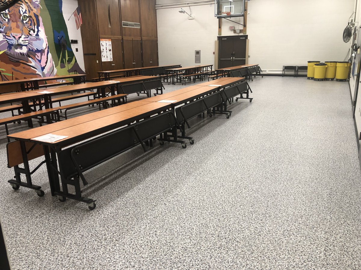 ChrisWoofter's tweet photo. #CFconstruct the Gurney Multi-Purpose Room (Cafeteria) floor turned out so very nice for this summer 2022 project. We are grateful to continue to invest in these improvements for our facilities. #cfevs https://t.co/As81i069QS