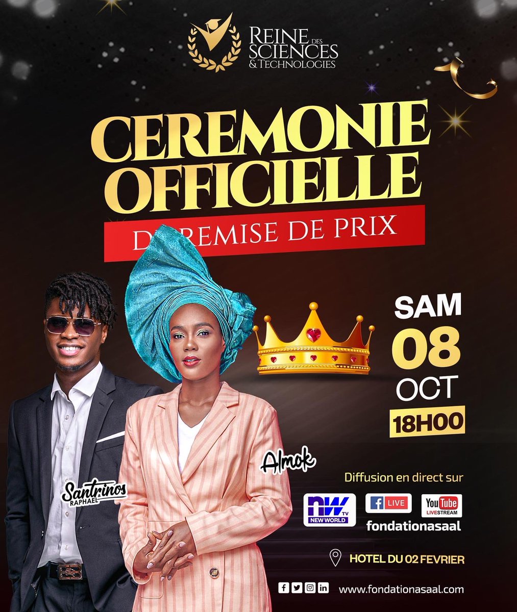 ESantrinos's tweet photo. Famille rendez-vous ce samedi 08 octobre à la cérémonie officielle de 𝑹𝒆𝒊𝒏𝒆 𝒅𝒆𝒔 𝒔𝒄𝒊𝒆𝒏𝒄𝒆𝒔 𝒆𝒕 𝒕𝒆𝒄𝒉𝒏𝒐𝒍𝒐𝒈𝒊𝒆𝒔 à l'hôtel 2 février pour célébrer l'intelligence féminine
#SantrinosRaphael #MansaGroupe #imbattable #AmbassadeurTogocom #Togocom #DoubleSeven https://t.co/O346VnjMDS