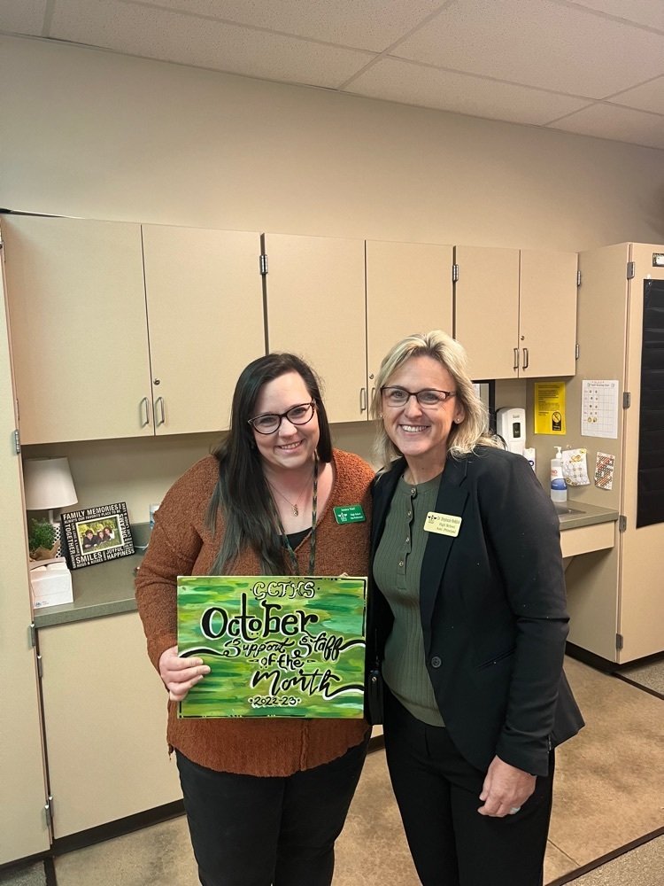 Congrats to our teacher of the month for October Ms. Cloud and our support staff member of the month of October Ms. Noel. We are blessed with these two at GCT High School. #stayGoldenEagles