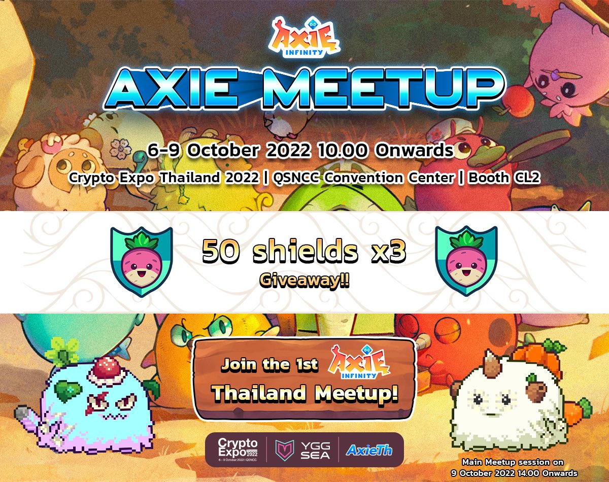 ThanasAxieTh's tweet photo. To celebrate our first @axieinfinity meetup in Thailand, we are giving out 150 @axiedoll shields🛡️

1️⃣Follow @axieDoLL 
2️⃣Follow @yggsea 
3️⃣Retweet this post 
4️⃣Reply with a screenshot of you playing DoLL

3 winners x50 shields each. Winners randomly selected in 48 hours! 🎉 https://t.co/4H8V7hCsQC