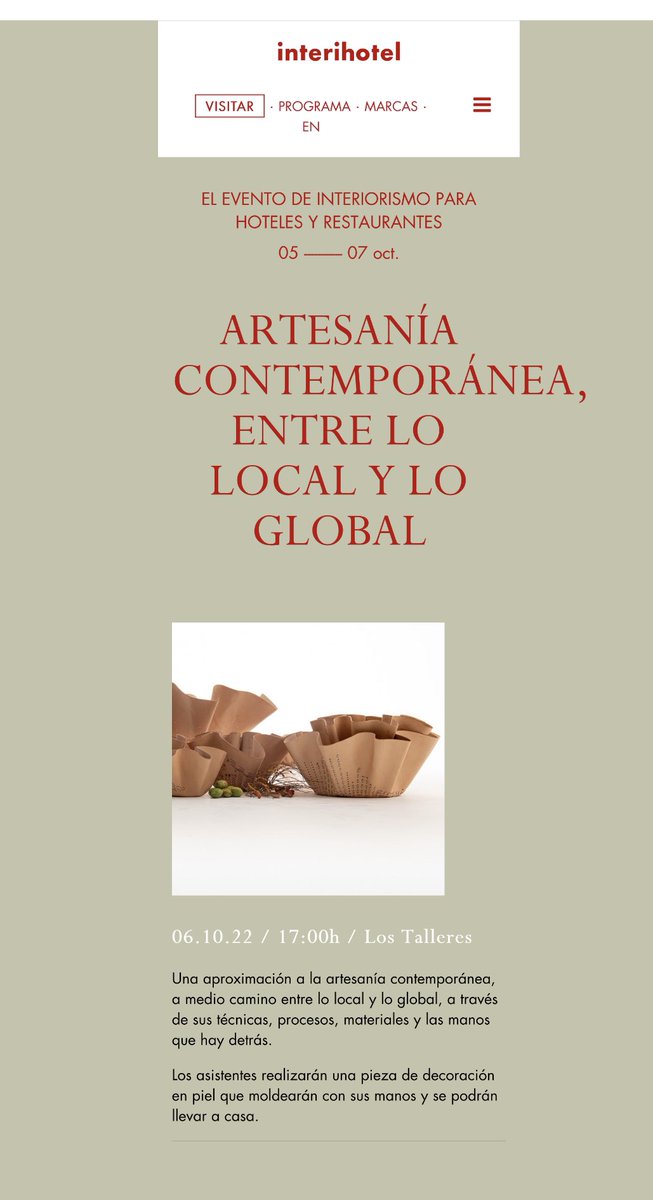 Mañana jueves a las 17 horas <a href="/AdrianSalvador/">Adrián Salvador</a> y @lucaszaragosi realizarán un taller de marroquinería y diseño en piel en <a href="/interihotel/">interihotel</a> #Madrid titulado “Artesanía contemporánea, entre lo local y lo global”

interihotel.com/el-programa/ju…
