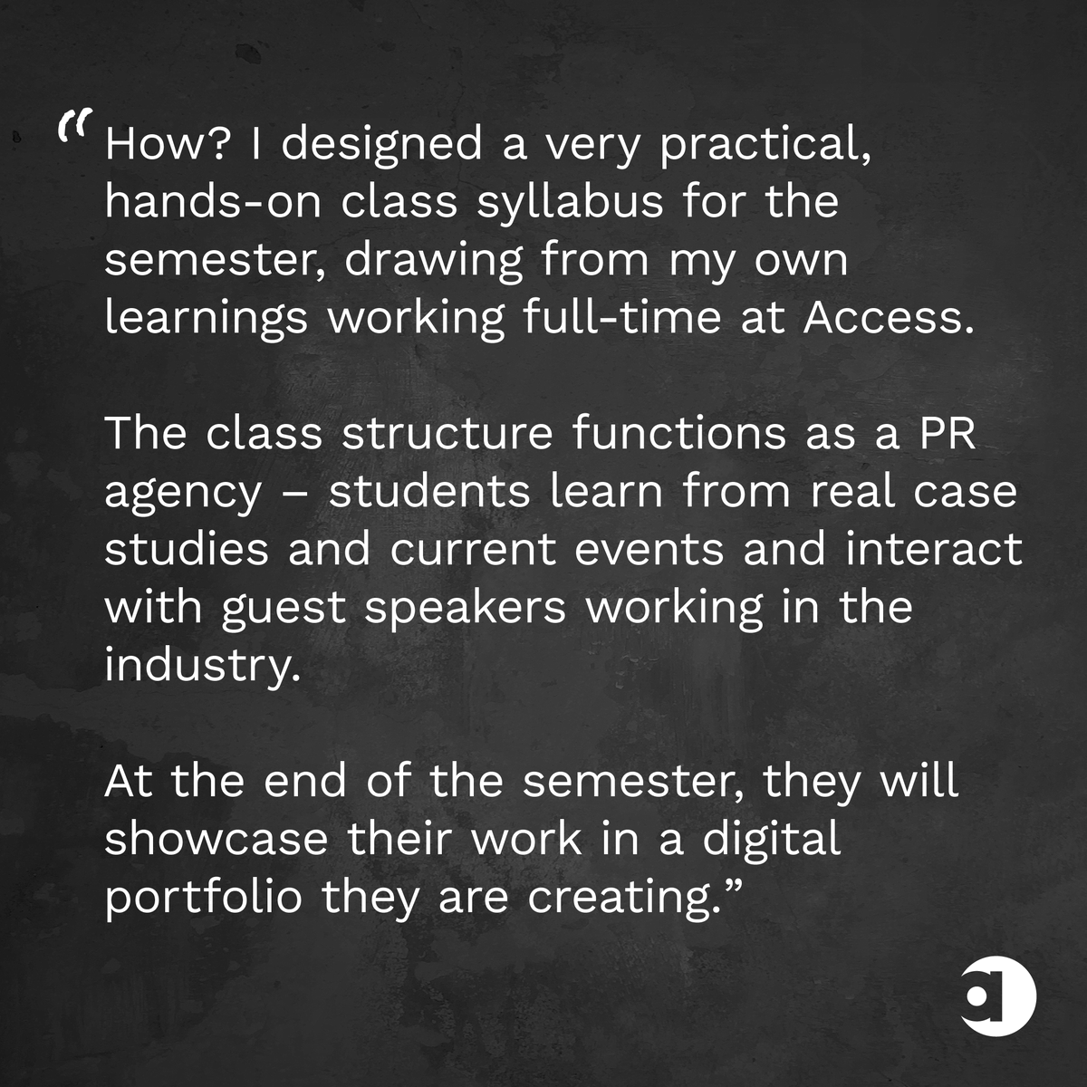 AccessTheAgency's tweet photo. A PR Pro and a teacher? That's right! Marianna is also teaching her own PR class at the University of San Francisco which functions as a PR agency learning from real case studies and guest speakers every week. Congratulations Marianna! Today we celebrate you. #WorldTeacherDay https://t.co/PcNkzRiZ2r