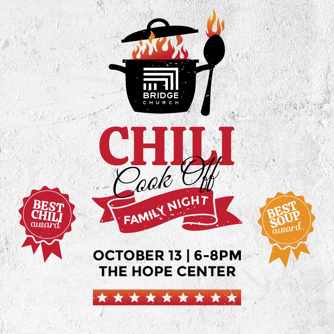 bridgeomaha's tweet photo. Next Thursday from 6-8pm is Bridge Family Night with a little spice 🌶 Chili cook off is now open for sign ups of both soup and chili - with awards being granted for best in both categories 🏆 Everyone is welcome to join in on the fun!

Sign up here: https://t.co/8qlVeiAgMz https://t.co/tiwA0EEFTm