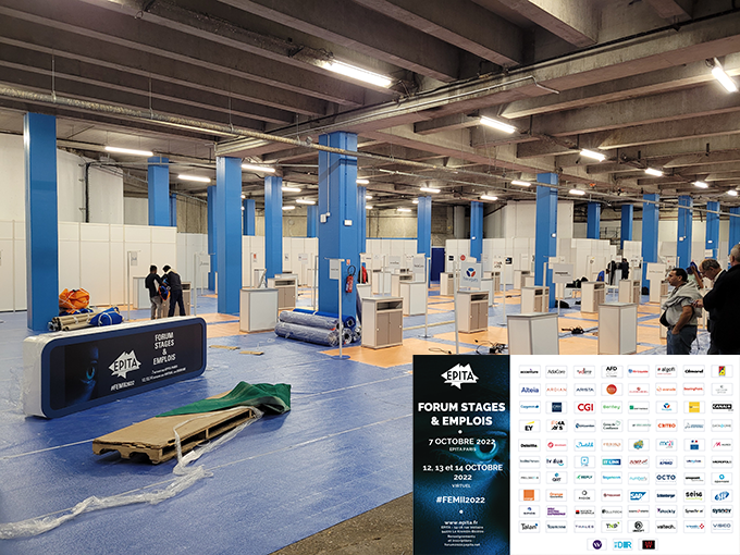 Le sous-sol de <a href="/EPITA/">EPITA</a> se prépare à recevoir les étudiants et les entreprises #IT vendredi, 
il y a encore du travail, mais nous serons prêts !
 #FEMII2022 #Stage #Emploi