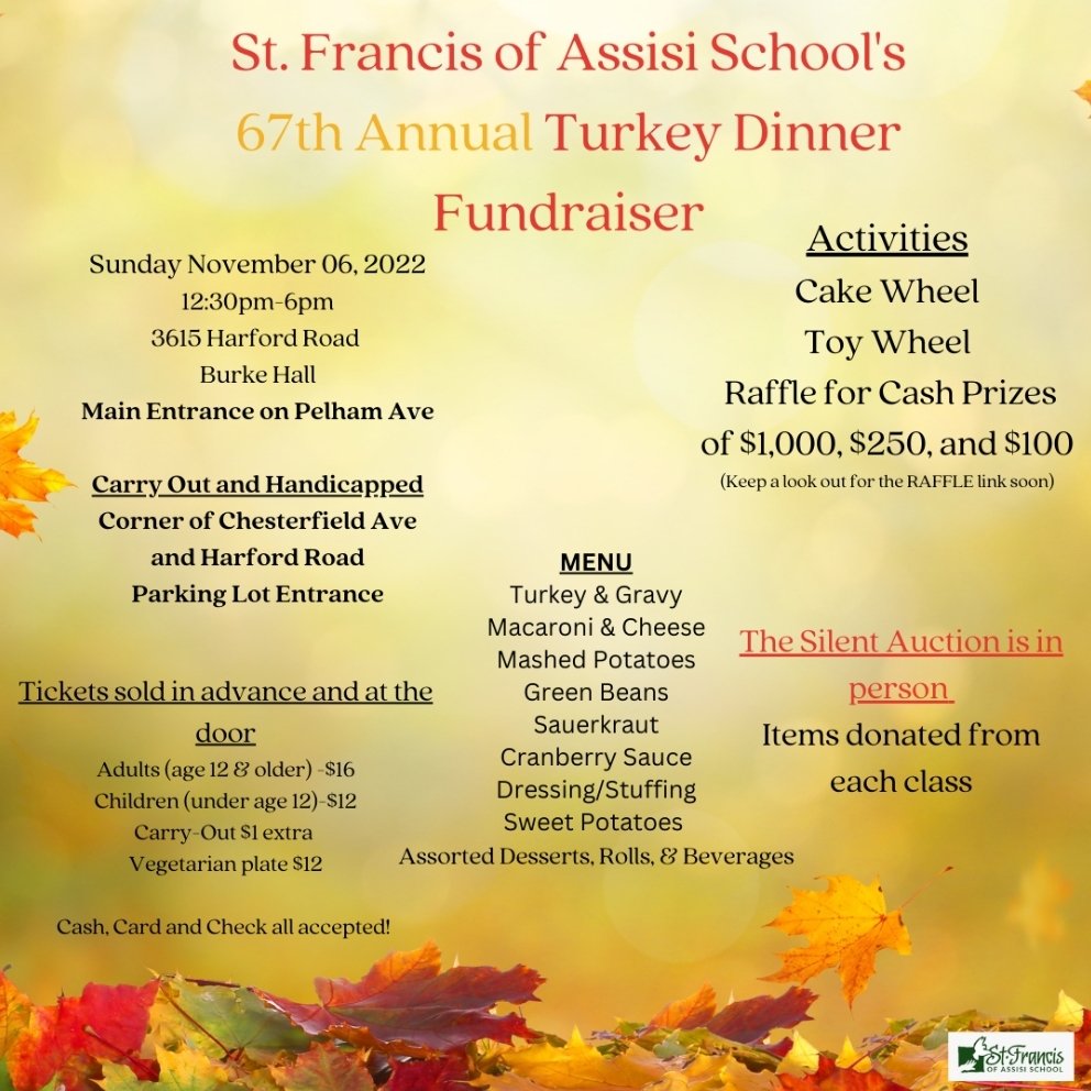 🗣SFA Family it's time to purchase tickets for our 67th Annual "Turkey Dinner" Fun, Family &amp; Fellowship 🤗 Use the link below to purchase today. Pre-order is also a good way for us to make sure we prepare enough food and we are 31 days away. 
forms.diamondmindinc.com/sfa-school/tur…