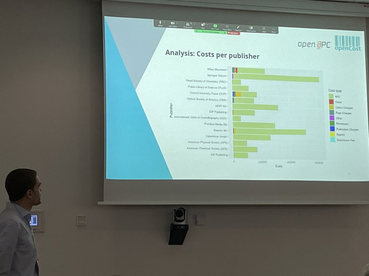 open_apc's tweet image. Our colleague Christoph is talking about the extension of #OpenAPC as part of #openCost. Presenting our pilot project to integrate additional cost data into @open_apc