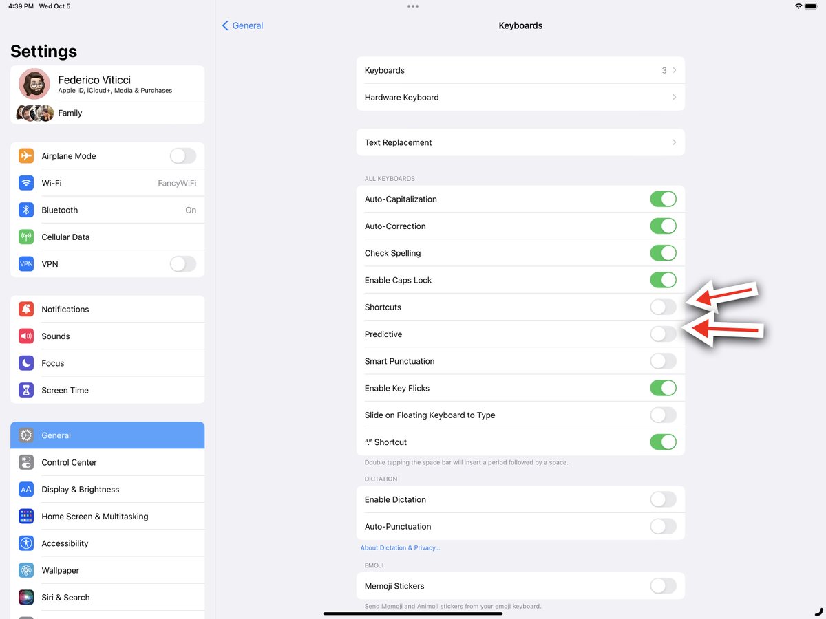 viticci's tweet image. If you&apos;re also having issues with keyboard input and shortcuts with Stage Manager in the latest iPadOS 16 beta, I recommend disabling these settings for Predictive and Shortcuts. Oddly enough, doing this &quot;fixed&quot; the keyboard issues for me.
