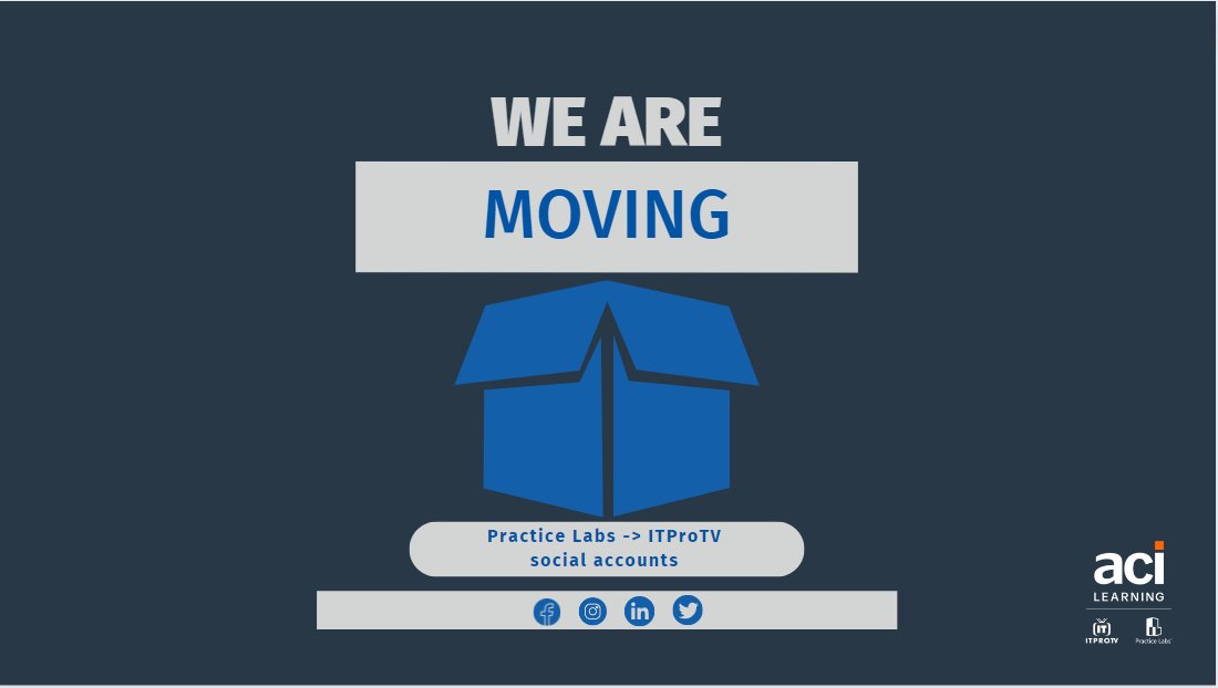 As Practice Labs has joined the ACI Learning family, so have our social media accounts. Over the next few weeks, we will be transitioning our Practice Labs content onto our ITProTV social accounts. To keep up to date with everything lab related, follow us on @ITProTV 📲