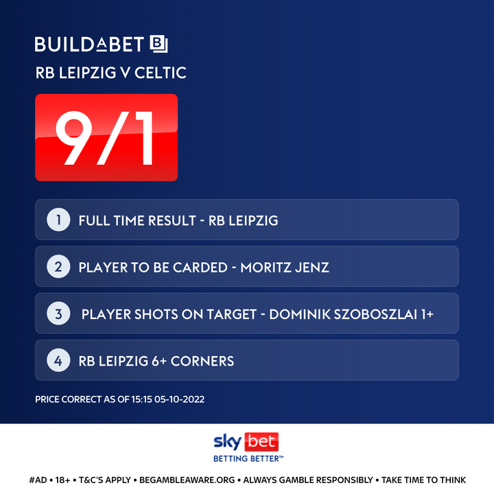 ⚽️ 9/1 BUILD-A-BET - LEIPZIG CELTIC! Get this straight to your slips: oddschanger.bet/LeipzigvCeltic… #AD | 18+ | Begambleaware | Always Gamble Responsibly