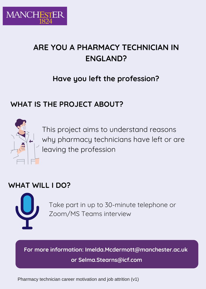 Imelda McDermott (@hippomanc) on Twitter photo We are looking to speak to pharmacy technicians who have left the GPhC register to understand why you left the profession. Email or DM me to find out more and participate in the study. <a href="/EllenSchaf/">Ellen Schafheutle šŖšŗ</a> @Ali_Hindi91 #PharmacyTechnician #pharmacy We are looking to speak to pharmacy technicians who have left the GPhC register to understand why you left the profession. Email or DM me to find out more and participate in the study. <a href="/EllenSchaf/">Ellen Schafheutle šŖšŗ</a> @Ali_Hindi91 #PharmacyTechnician #pharmacy