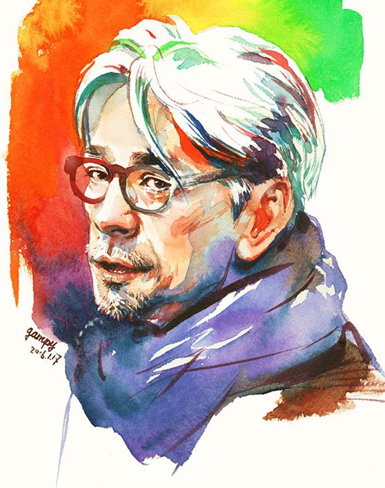 坂本龍一さん。透明水彩。 
