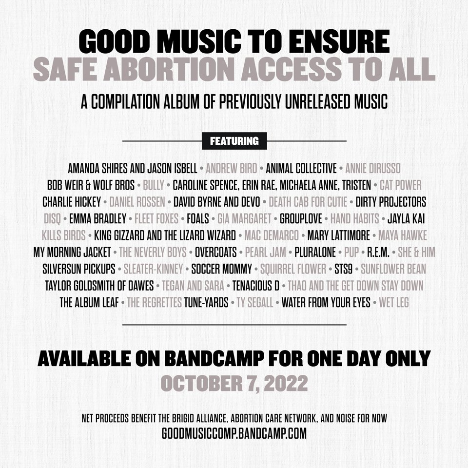 FRIDAY: dozens of amazing artists are coming together to support The Brigid Alliance, @AbortionCare & @noisefornow – and abortion access for all. Each artist is contributing a track to a compilation album, available for 24 hours only – mark your calendars! goodmusiccomp.bandcamp.com